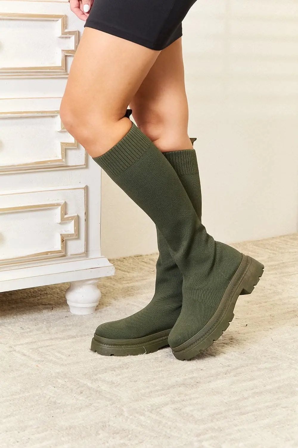 Stylish knee-high platform sock boots by Wild Diva Footwear - Love Salve